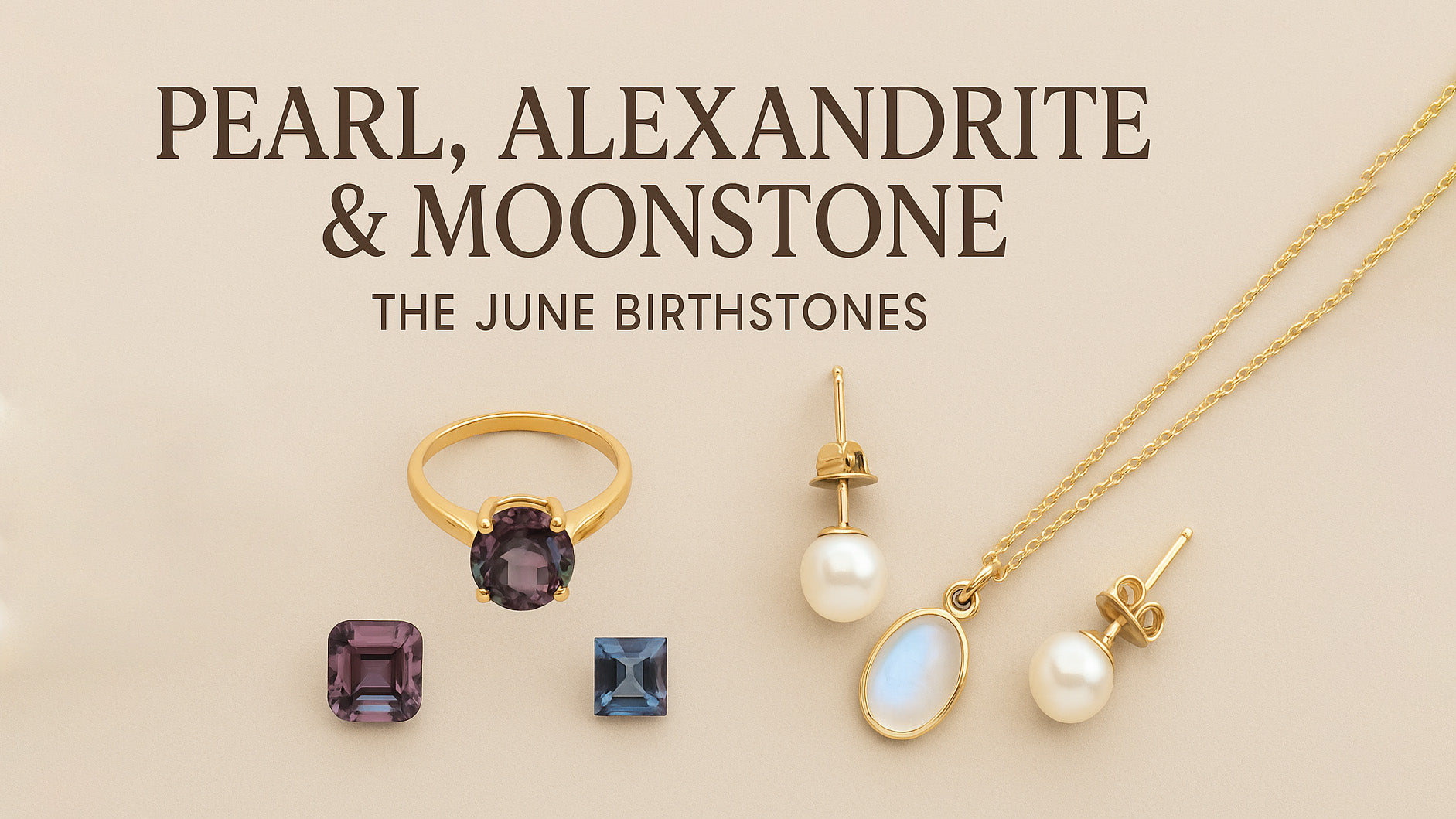 June Birthstones - Pearl, Alexandrite & Moonstone