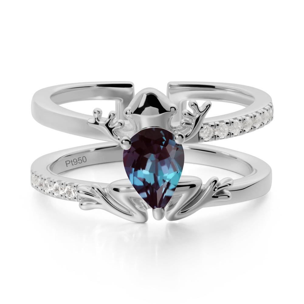 Pear Shaped Alexandrite Frog Open Ring - LUO Jewelry #metal_platinum