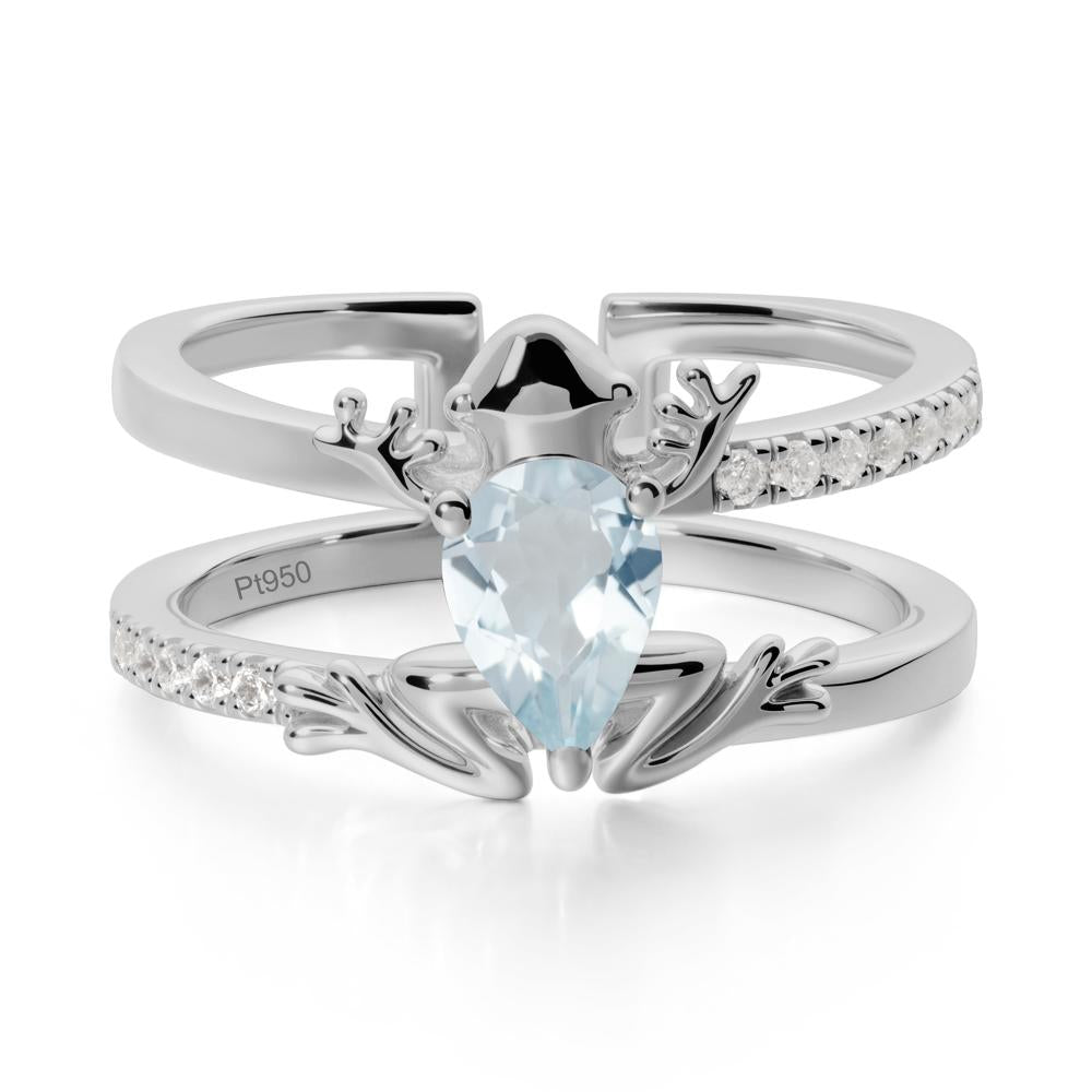 Pear Shaped Aquamarine Frog Open Ring - LUO Jewelry #metal_platinum