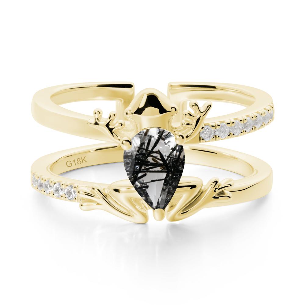 Black Rutilated Quartz Frog Double Band Ring - LUO Jewelry #metal_18k yellow gold