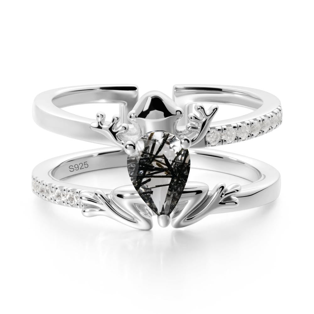 Black Rutilated Quartz Frog Double Band Ring - LUO Jewelry #metal_sterling silver