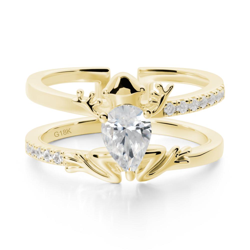Pear Shaped Cubic Zirconia Frog Open Ring - LUO Jewelry #metal_18k yellow gold