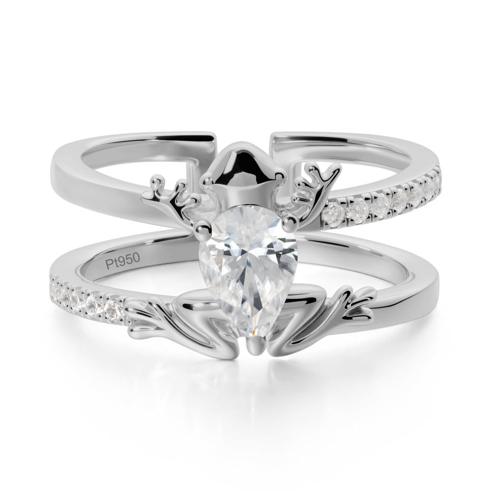 Pear Shaped Cubic Zirconia Frog Open Ring - LUO Jewelry #metal_platinum