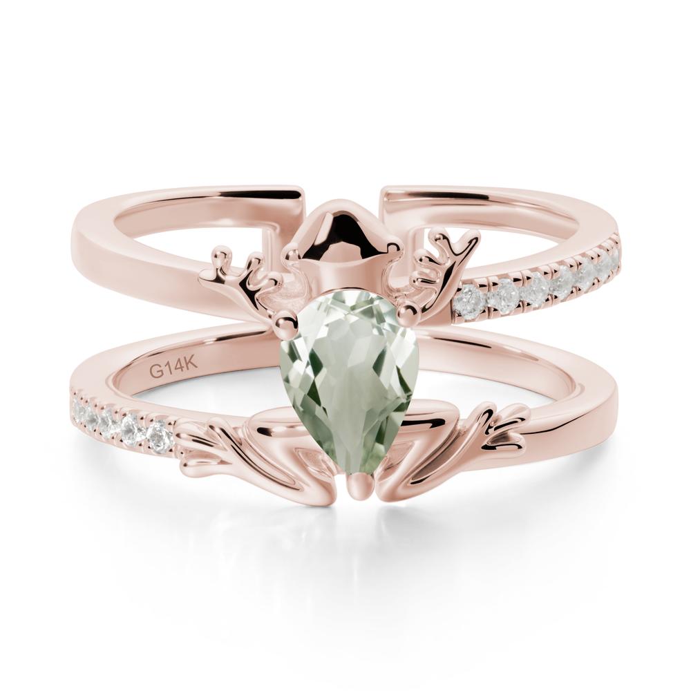 Green Amethyst Frog Double Band Ring - LUO Jewelry #metal_14k rose gold