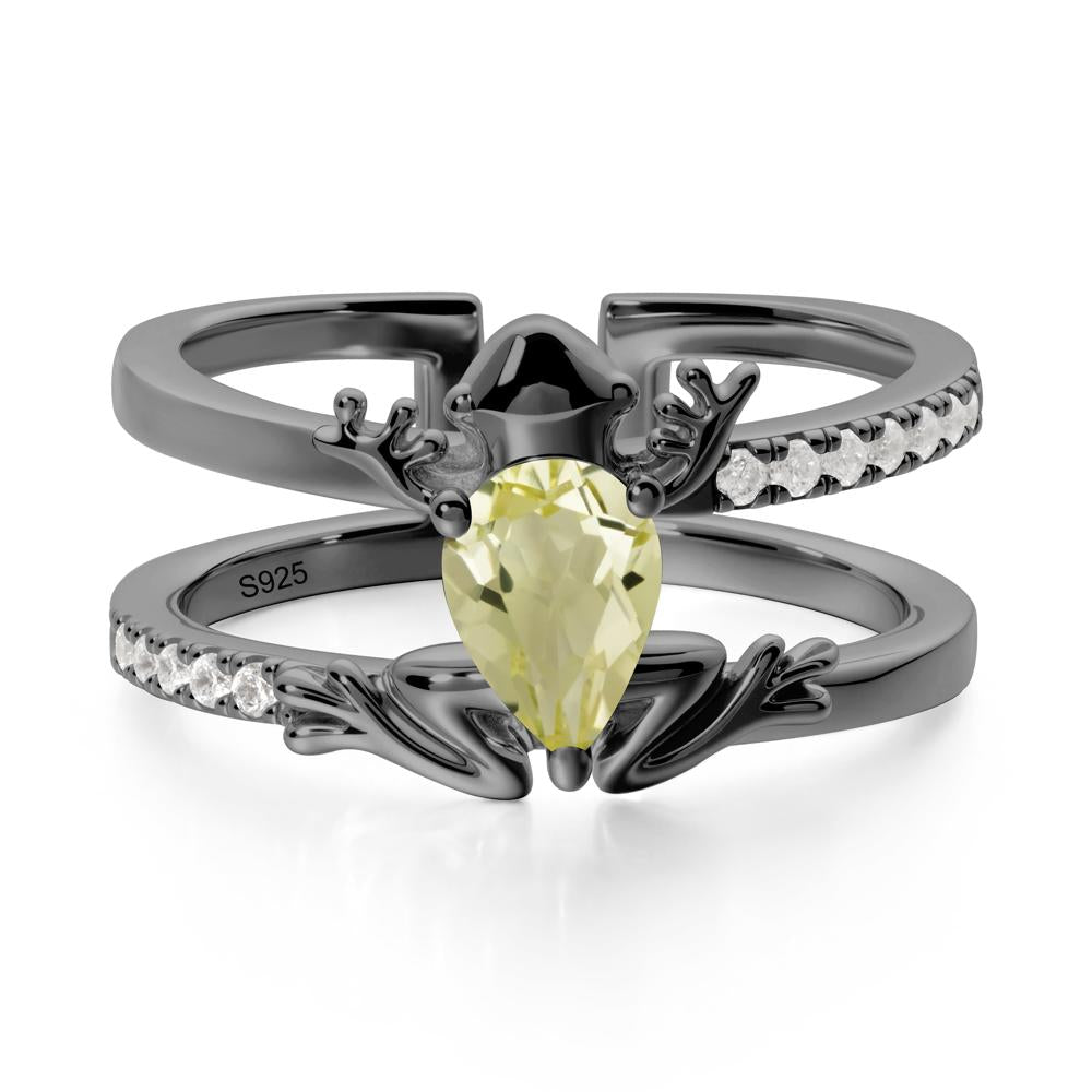 Lemon Quartz Frog Double Band Ring - LUO Jewelry #metal_black finish sterling silver