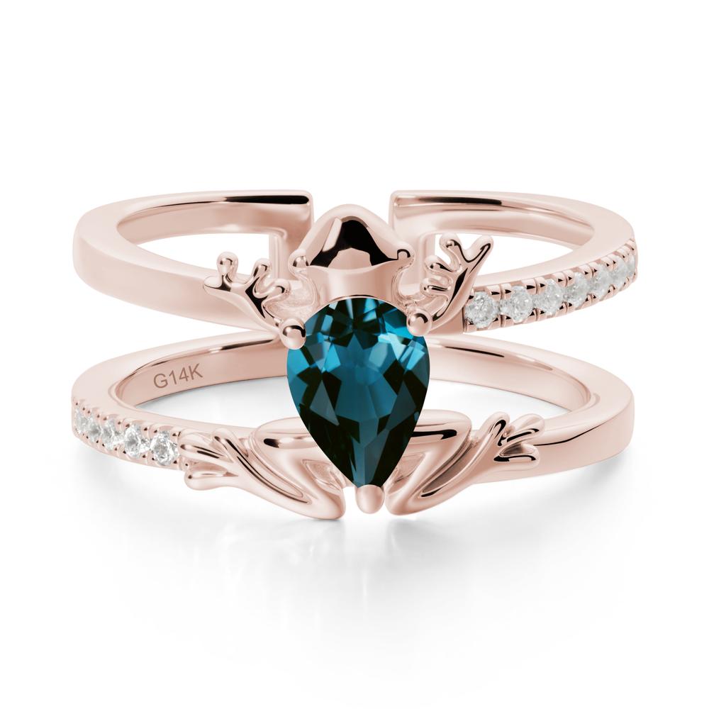 Pear Shaped London Blue Topaz Frog Open Ring - LUO Jewelry #metal_14k rose gold