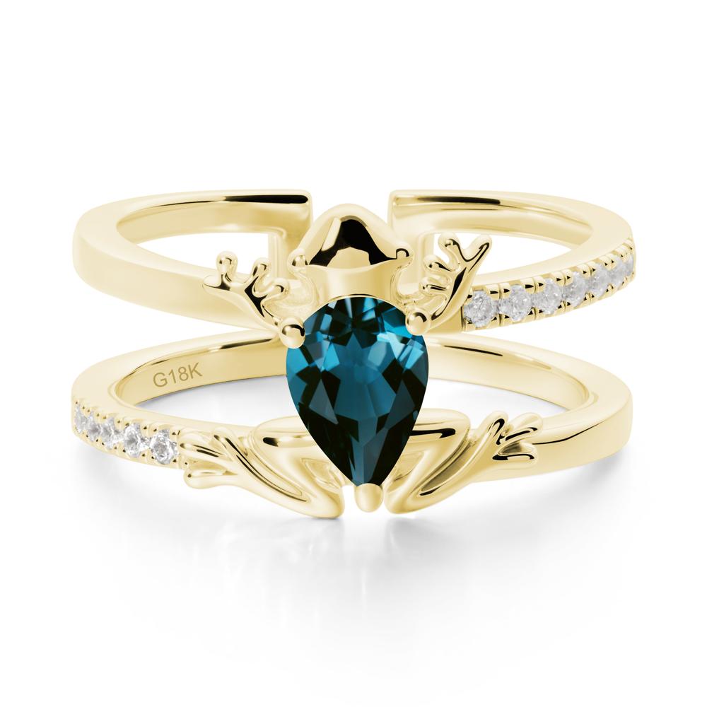 Pear Shaped London Blue Topaz Frog Open Ring - LUO Jewelry #metal_18k yellow gold