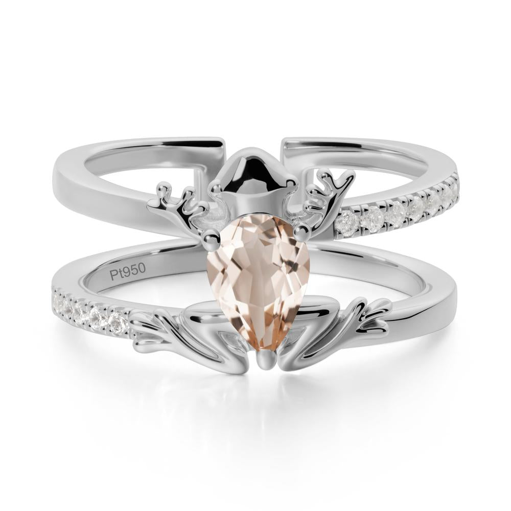 Pear Shaped Morganite Frog Open Ring - LUO Jewelry #metal_platinum