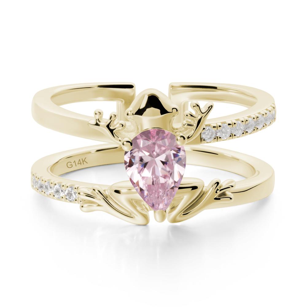 Pear Shaped Pink Cubic Zirconia Frog Open Ring - LUO Jewelry #metal_14k yellow gold