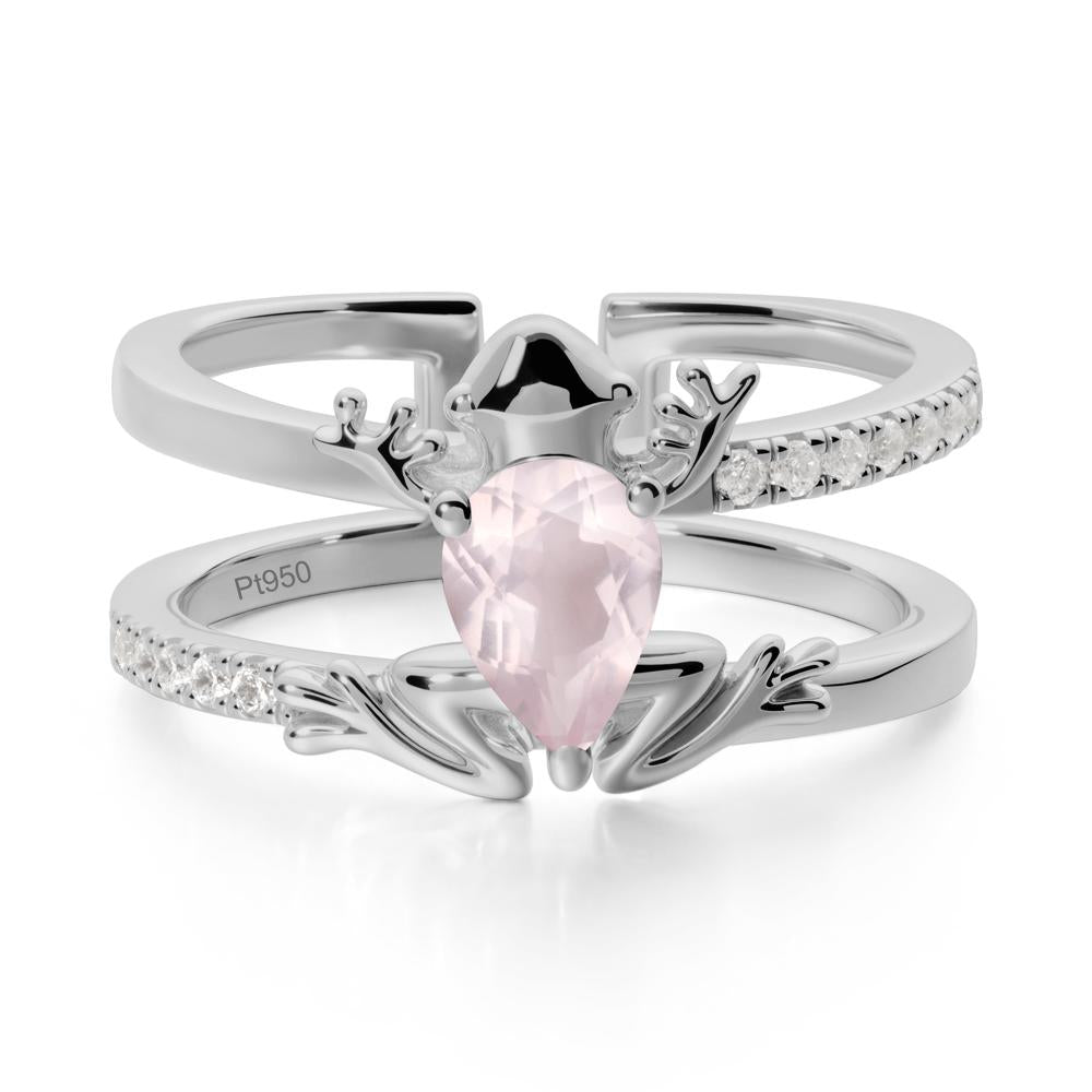 Pear Shaped Rose Quartz Frog Open Ring - LUO Jewelry #metal_platinum