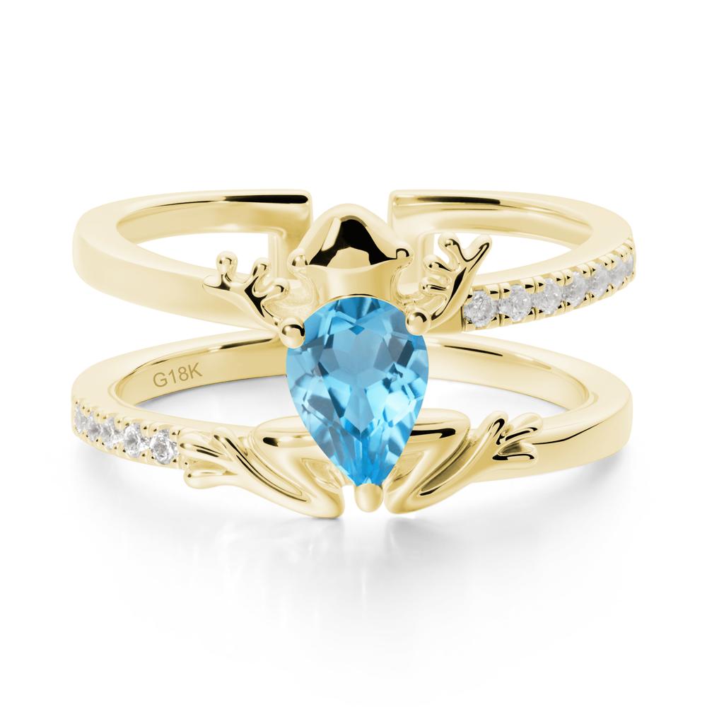 Pear Shaped Swiss Blue Topaz Frog Open Ring - LUO Jewelry #metal_18k yellow gold