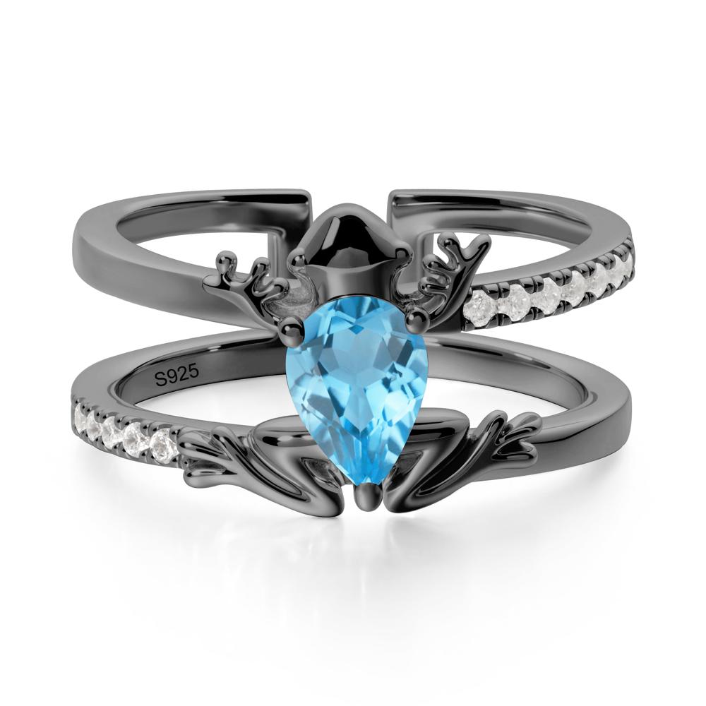 Pear Shaped Swiss Blue Topaz Frog Open Ring - LUO Jewelry #metal_black finish sterling silver