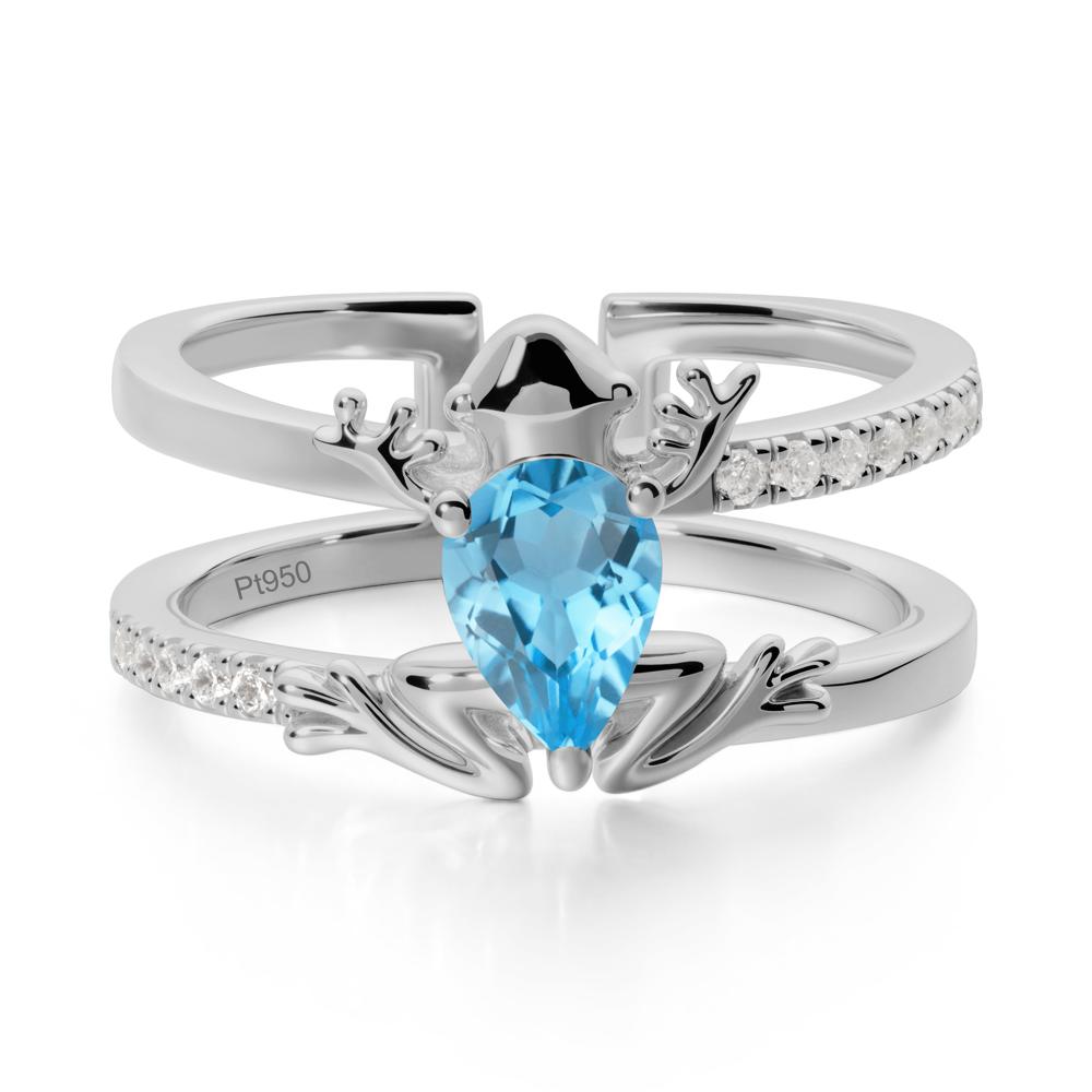 Pear Shaped Swiss Blue Topaz Frog Open Ring - LUO Jewelry #metal_platinum