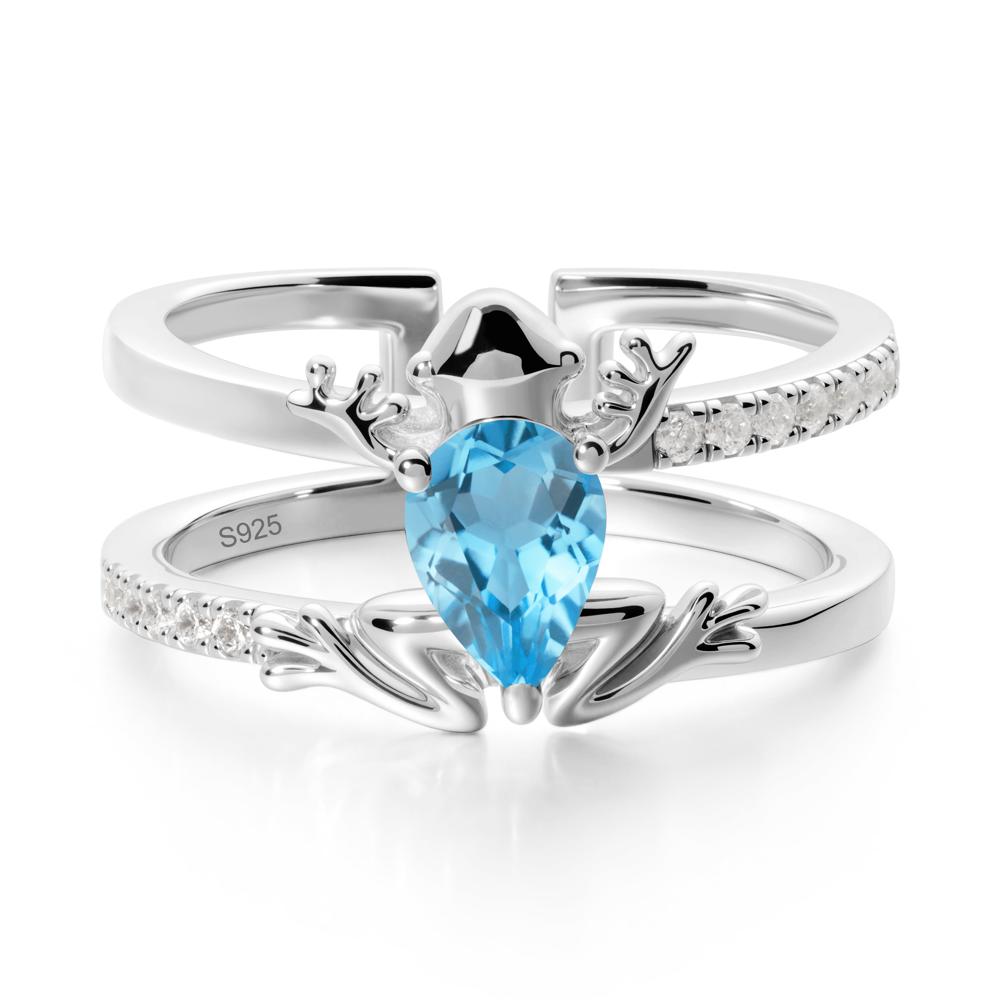 Pear Shaped Swiss Blue Topaz Frog Open Ring - LUO Jewelry #metal_sterling silver