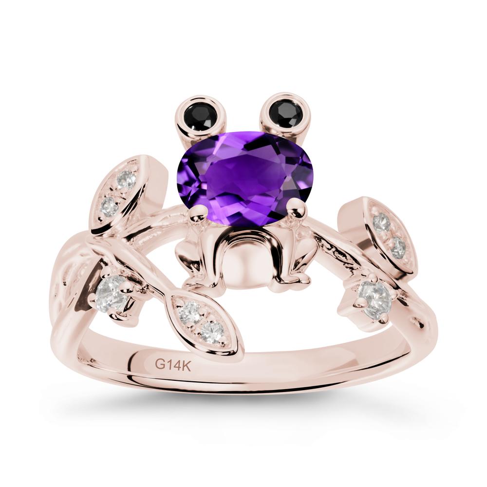 Amethyst Frog Ring with Twisting Leaves and Branches - LUO Jewelry #metal_14k rose gold