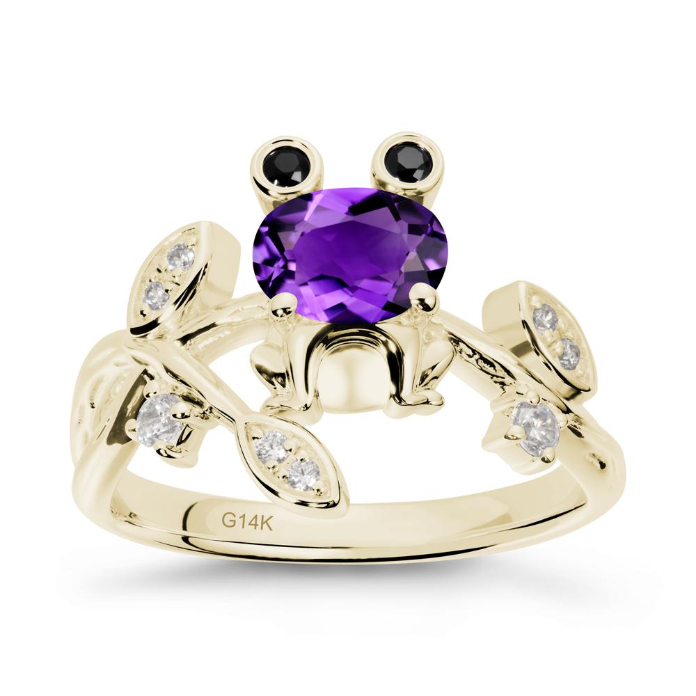 Amethyst Frog Ring with Twisting Leaves and Branches - LUO Jewelry #metal_14k yellow gold