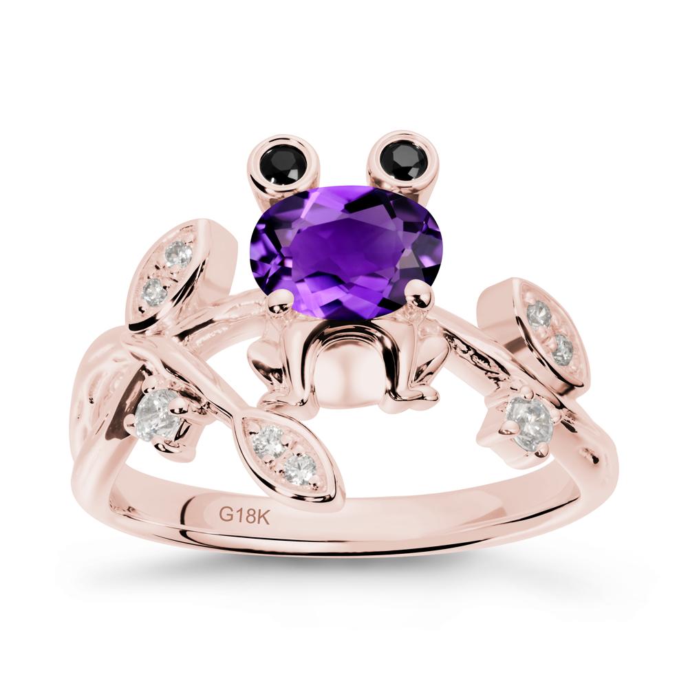 Amethyst Frog Ring with Twisting Leaves and Branches - LUO Jewelry #metal_18k rose gold