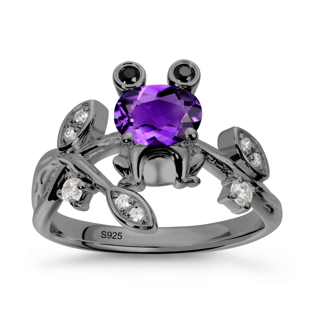 Amethyst Frog Ring with Twisting Leaves and Branches - LUO Jewelry #metal_black finish sterling silver