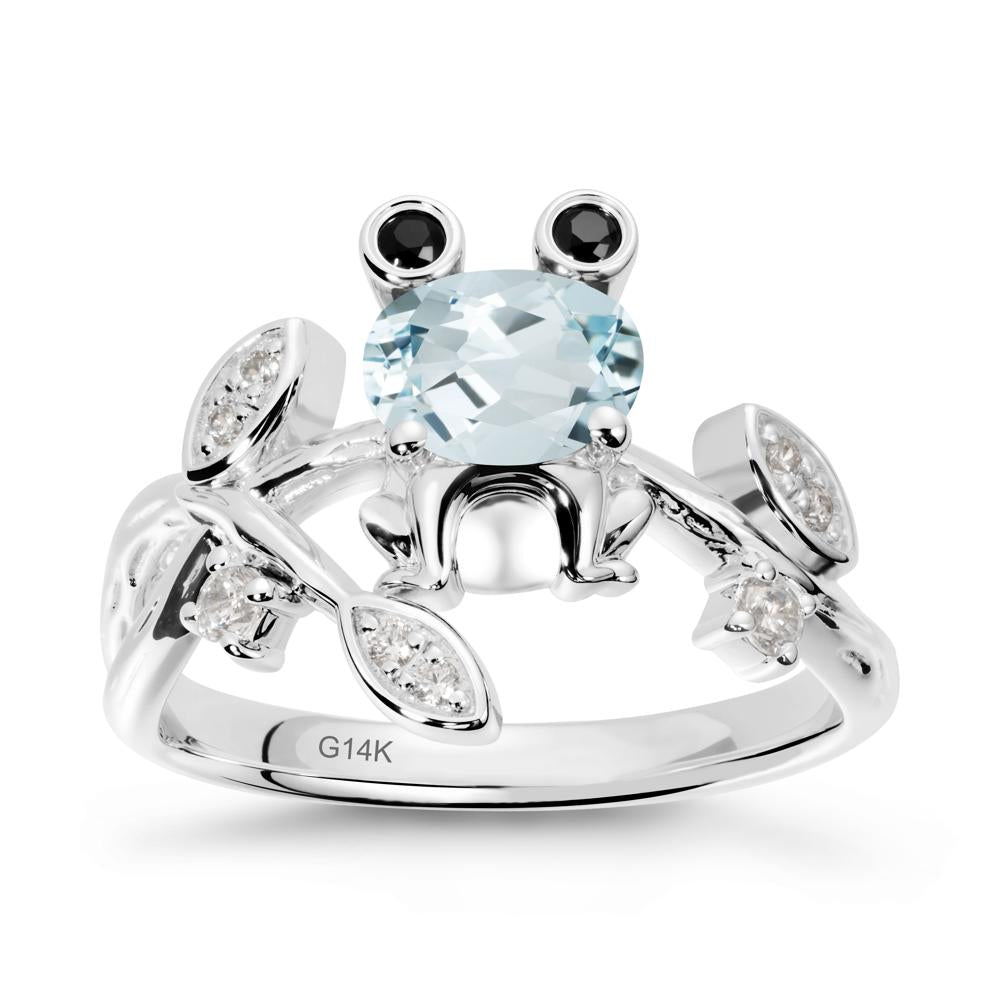 Oval Shaped Aquamarine Frog Ring - LUO Jewelry #metal_14k white gold