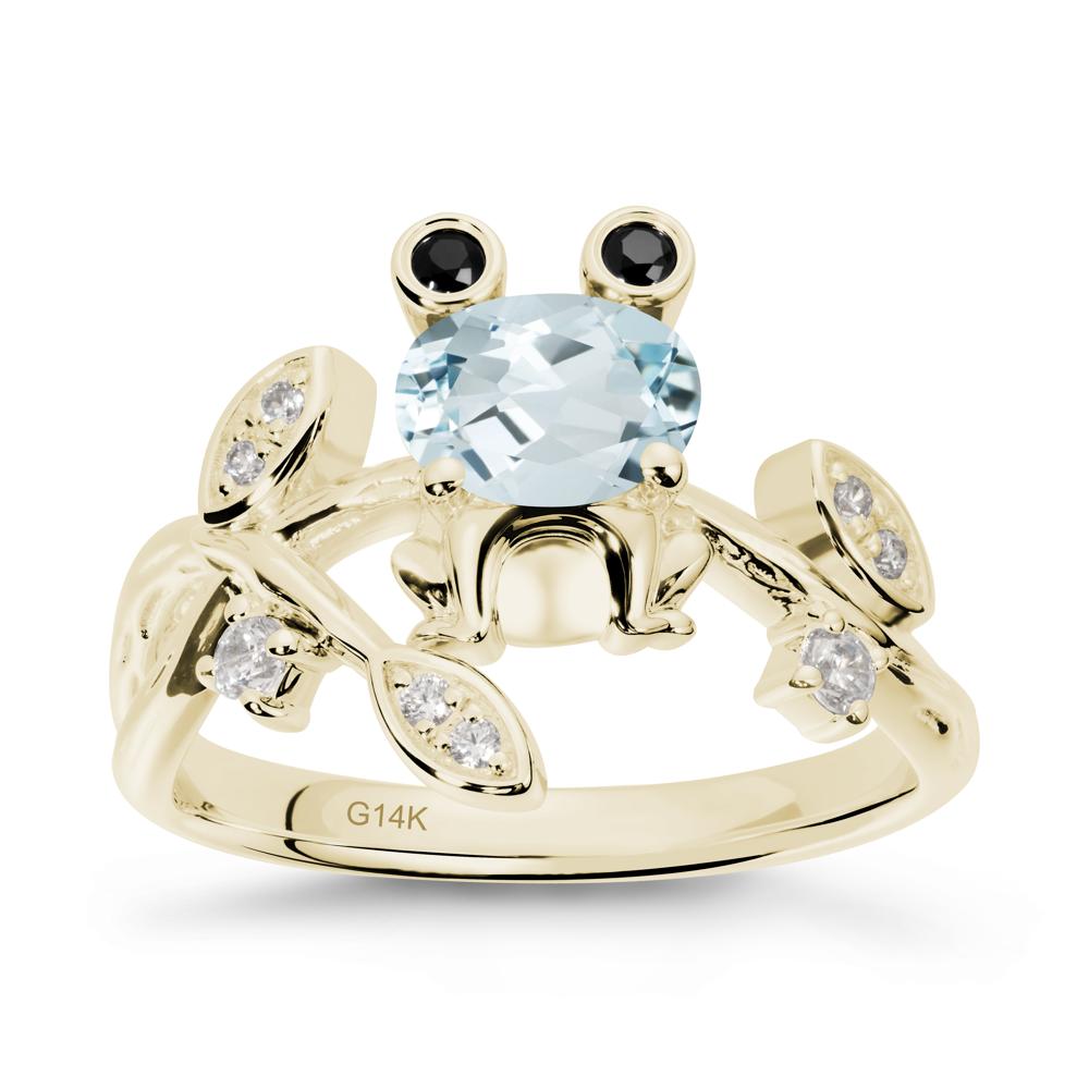 Oval Shaped Aquamarine Frog Ring - LUO Jewelry #metal_14k yellow gold