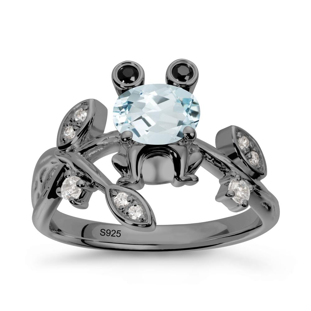 Oval Shaped Aquamarine Frog Ring - LUO Jewelry #metal_black finish sterling silver