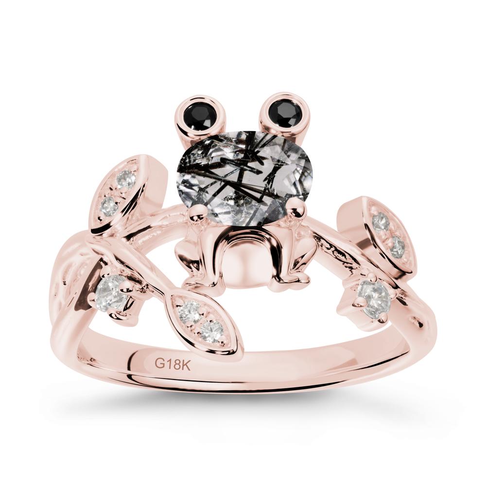 Black Rutilated Quartz Frog Ring with Twisting Leaves and Branches - LUO Jewelry #metal_18k rose gold