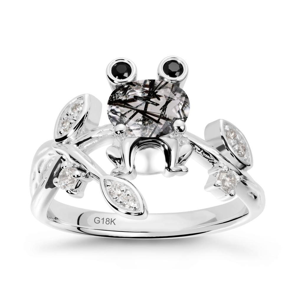 Black Rutilated Quartz Frog Ring with Twisting Leaves and Branches - LUO Jewelry #metal_18k white gold