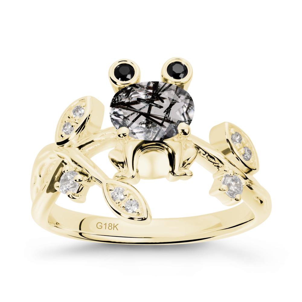 Black Rutilated Quartz Frog Ring with Twisting Leaves and Branches - LUO Jewelry #metal_18k yellow gold