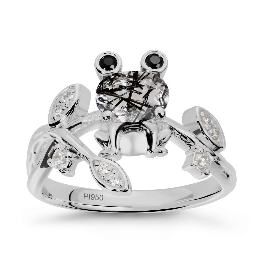 Black Rutilated Quartz Frog Ring with Twisting Leaves and Branches - LUO Jewelry #metal_platinum