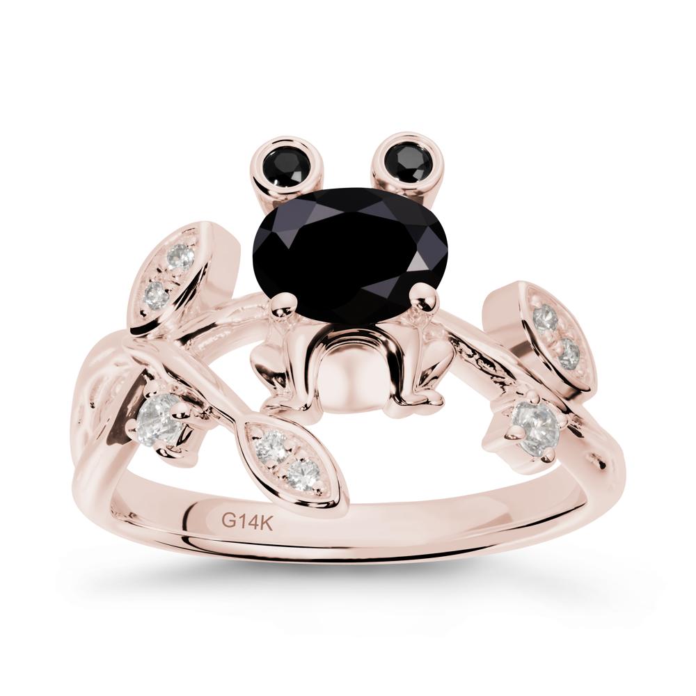 Oval Shaped Black Spinel Frog Ring - LUO Jewelry #metal_14k rose gold