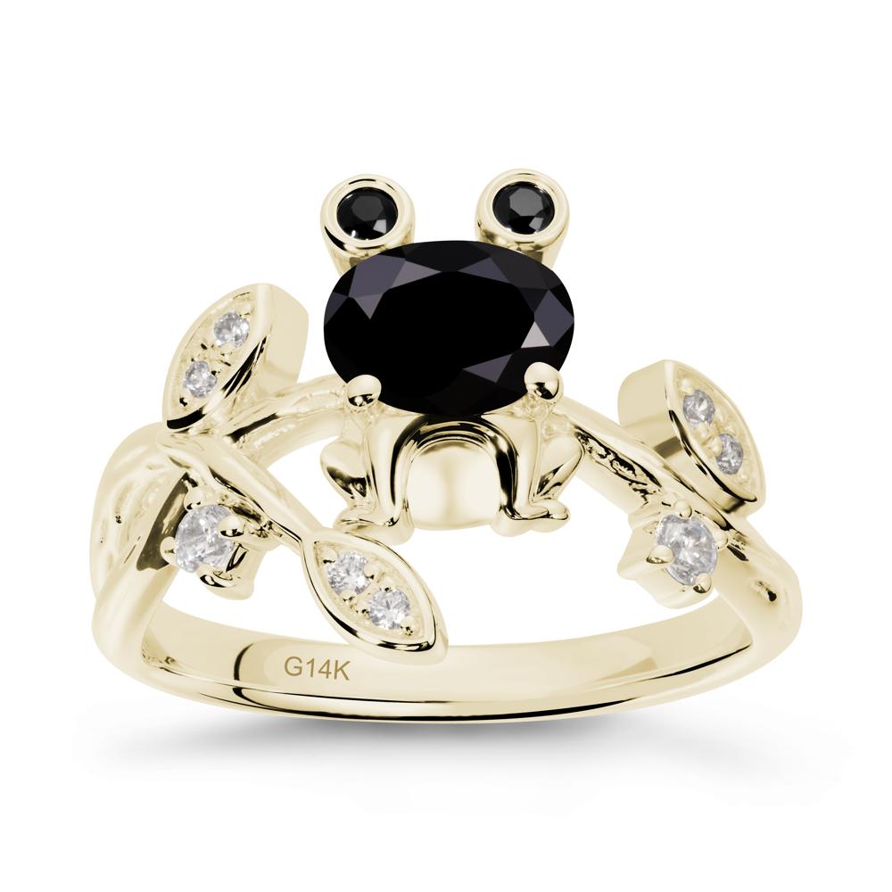 Oval Shaped Black Spinel Frog Ring - LUO Jewelry #metal_14k yellow gold