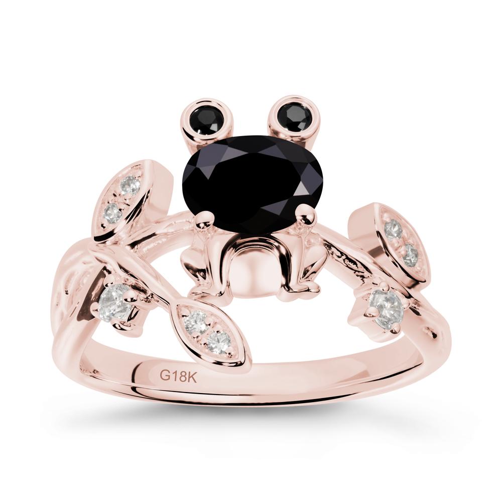 Oval Shaped Black Spinel Frog Ring - LUO Jewelry #metal_18k rose gold