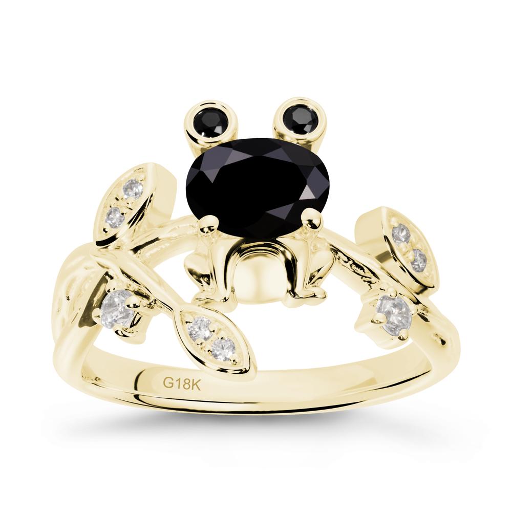 Oval Shaped Black Spinel Frog Ring - LUO Jewelry #metal_18k yellow gold