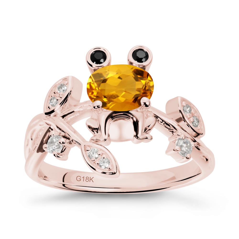 Citrine Frog Ring with Twisting Leaves and Branches - LUO Jewelry #metal_18k rose gold