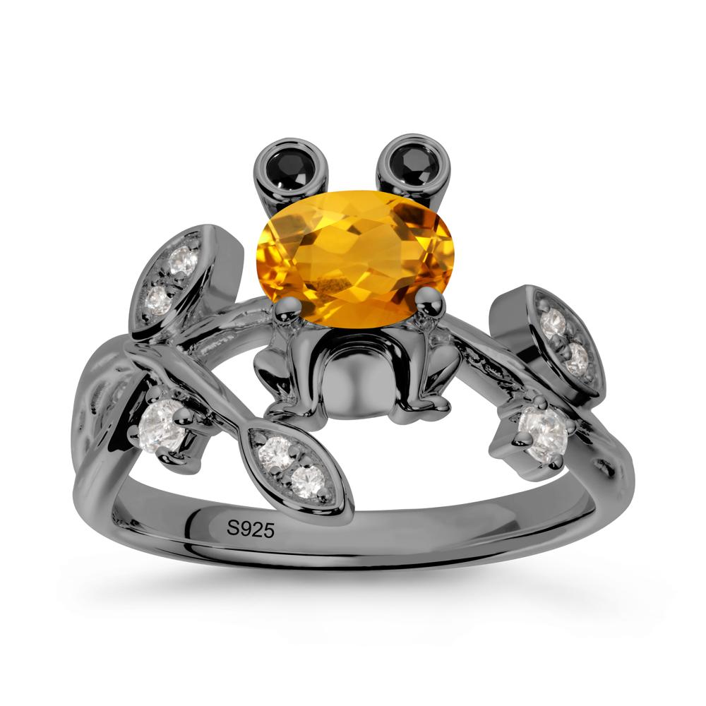 Citrine Frog Ring with Twisting Leaves and Branches - LUO Jewelry #metal_black finish sterling silver
