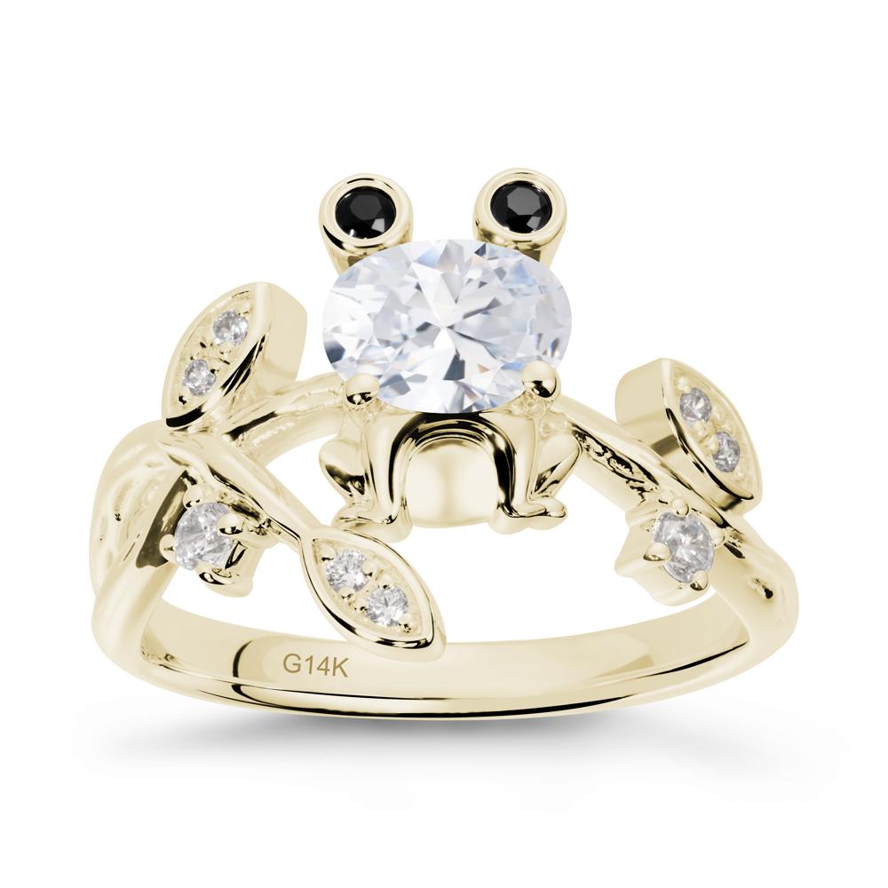 Oval Shaped Cubic Zirconia Frog Ring - LUO Jewelry #metal_14k yellow gold
