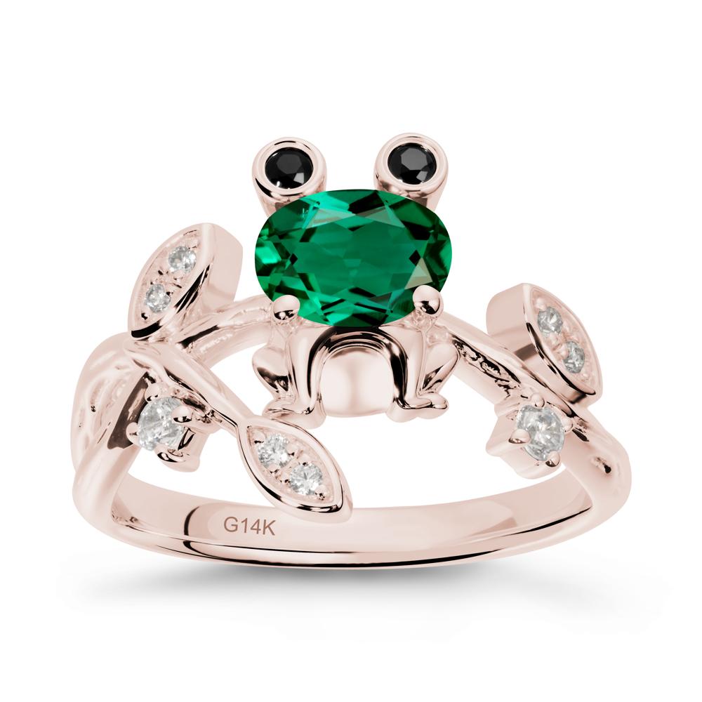 Emerald Frog Ring with Twisting Leaves and Branches - LUO Jewelry #metal_14k rose gold
