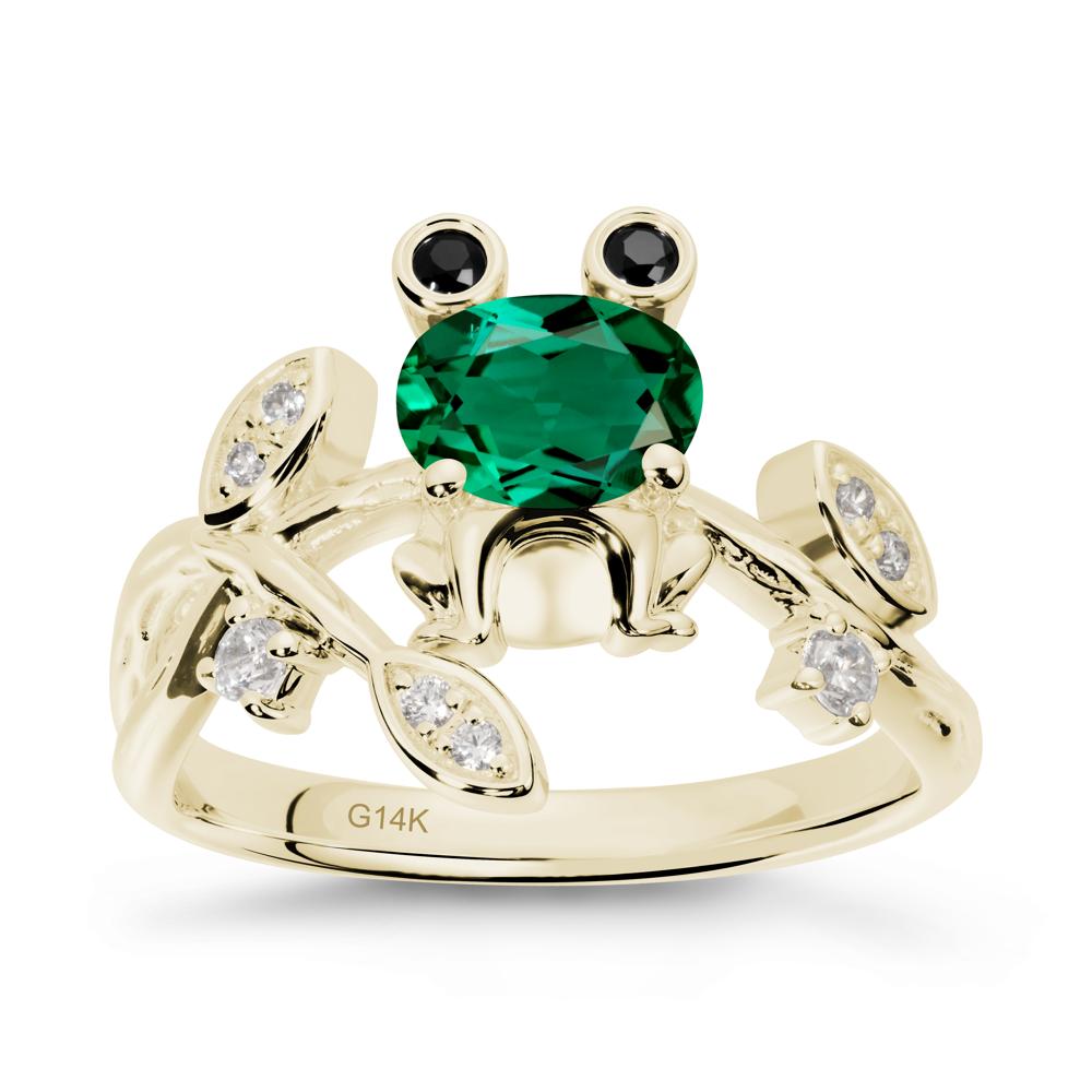 Emerald Frog Ring with Twisting Leaves and Branches - LUO Jewelry #metal_14k yellow gold