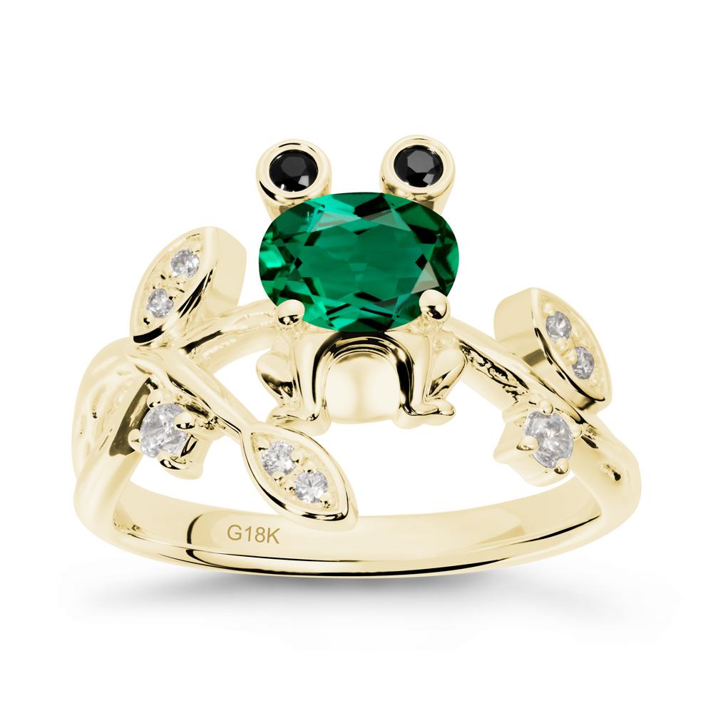 Emerald Frog Ring with Twisting Leaves and Branches - LUO Jewelry #metal_18k yellow gold