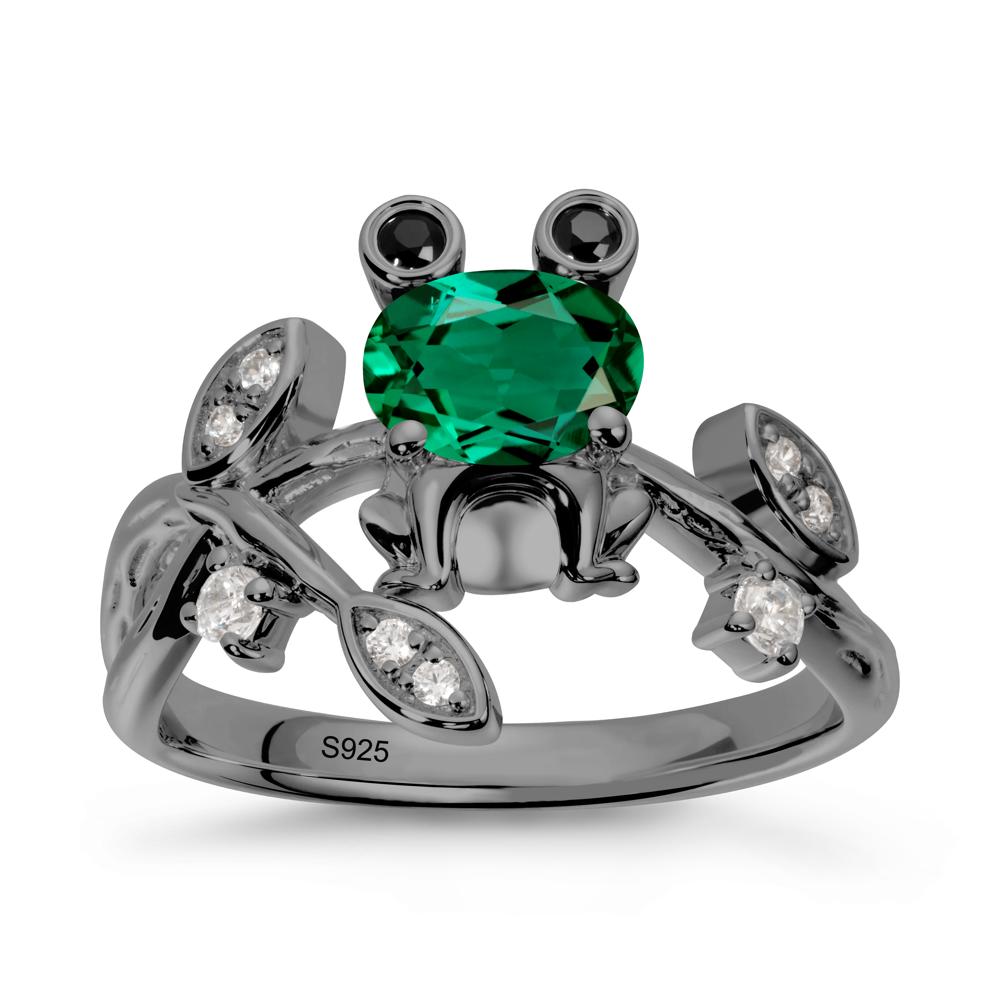 Emerald Frog Ring with Twisting Leaves and Branches - LUO Jewelry #metal_black finish sterling silver