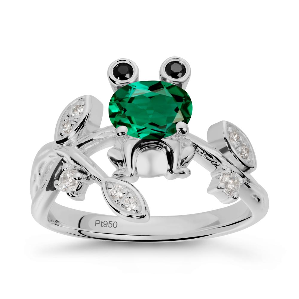 Emerald Frog Ring with Twisting Leaves and Branches - LUO Jewelry #metal_platinum
