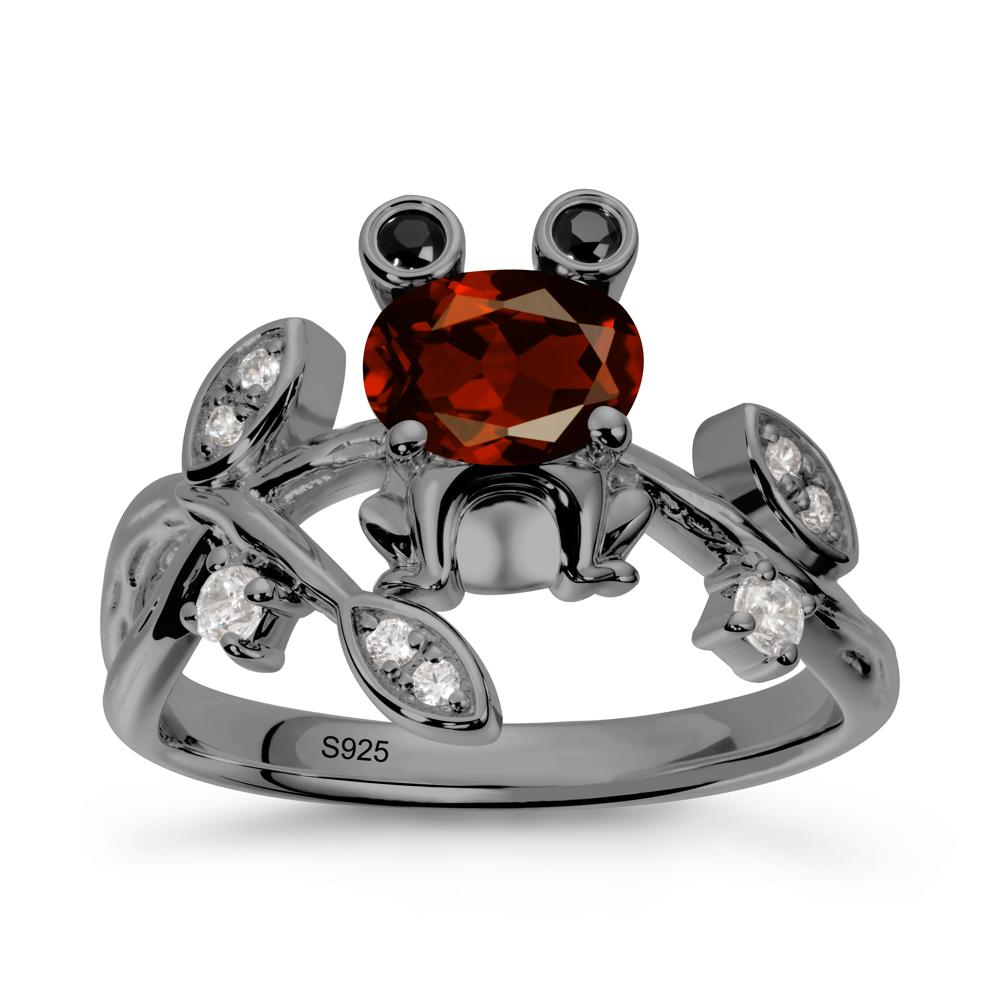 Oval Shaped Garnet Frog Ring - LUO Jewelry #metal_black finish sterling silver