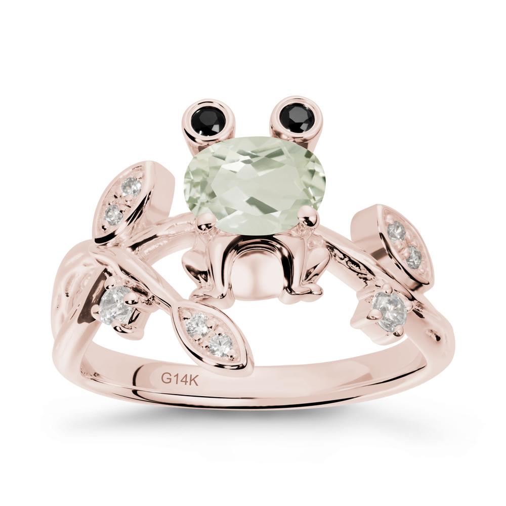 Green Amethyst Frog Ring with Twisting Leaves and Branches - LUO Jewelry #metal_14k rose gold