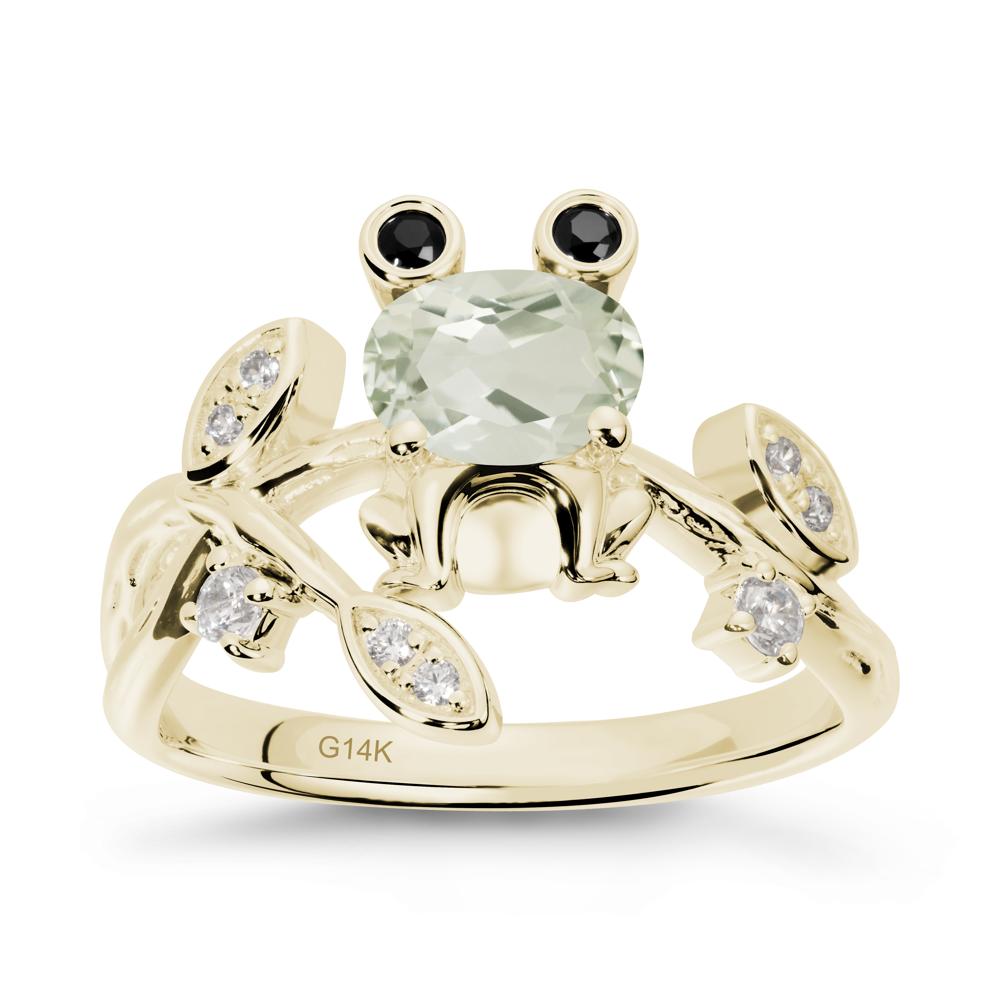 Green Amethyst Frog Ring with Twisting Leaves and Branches - LUO Jewelry #metal_14k yellow gold