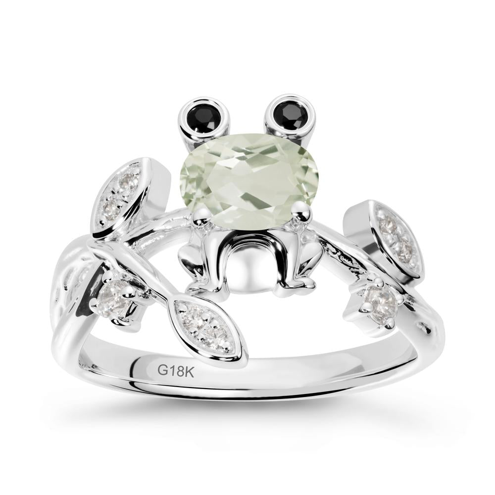 Green Amethyst Frog Ring with Twisting Leaves and Branches - LUO Jewelry #metal_18k white gold
