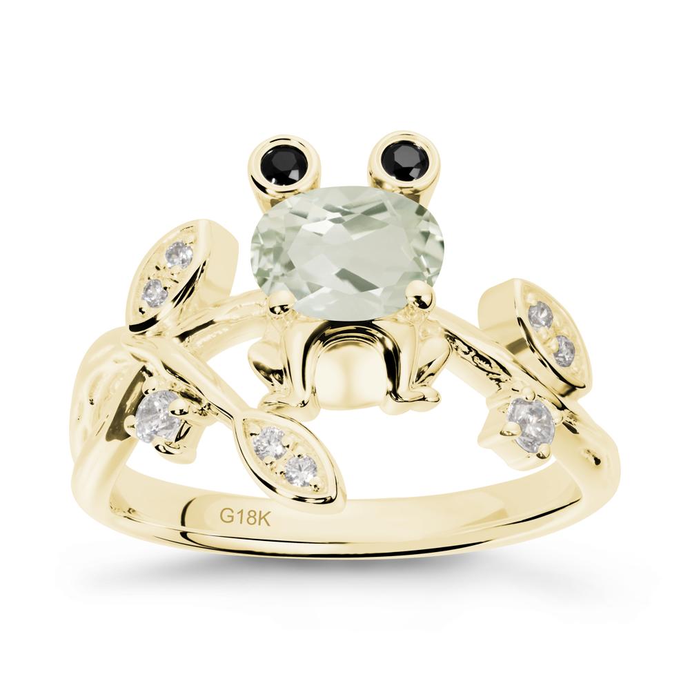 Green Amethyst Frog Ring with Twisting Leaves and Branches - LUO Jewelry #metal_18k yellow gold