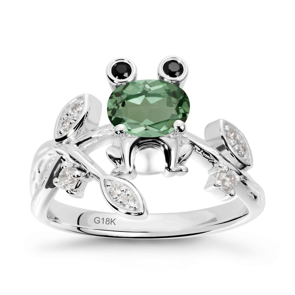 Oval Shaped Green Sapphire Frog Ring - LUO Jewelry #metal_18k white gold