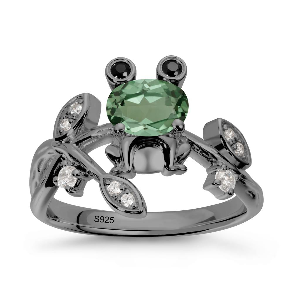 Oval Shaped Green Sapphire Frog Ring - LUO Jewelry #metal_black finish sterling silver