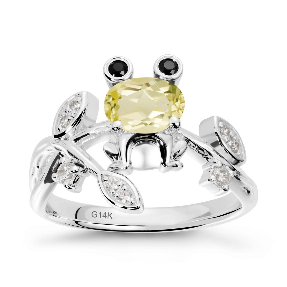 Lemon Quartz Frog Ring with Twisting Leaves and Branches - LUO Jewelry #metal_14k white gold
