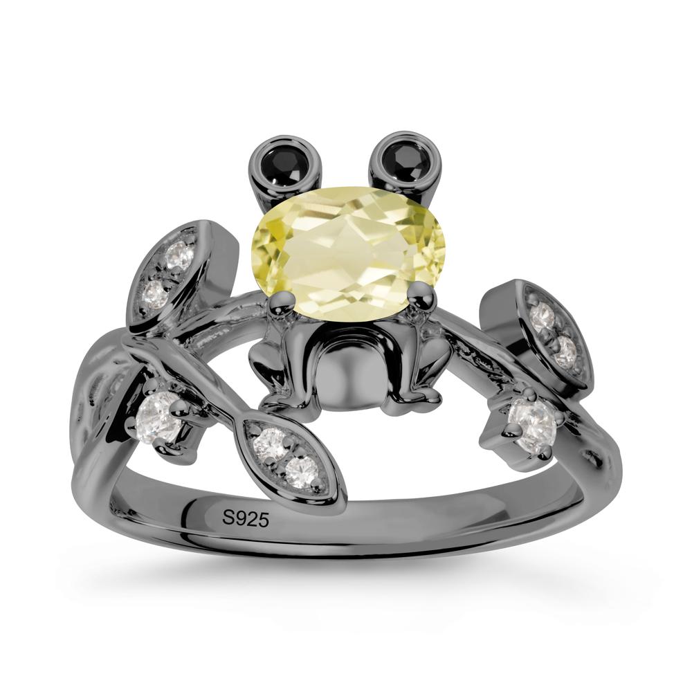 Lemon Quartz Frog Ring with Twisting Leaves and Branches - LUO Jewelry #metal_black finish sterling silver
